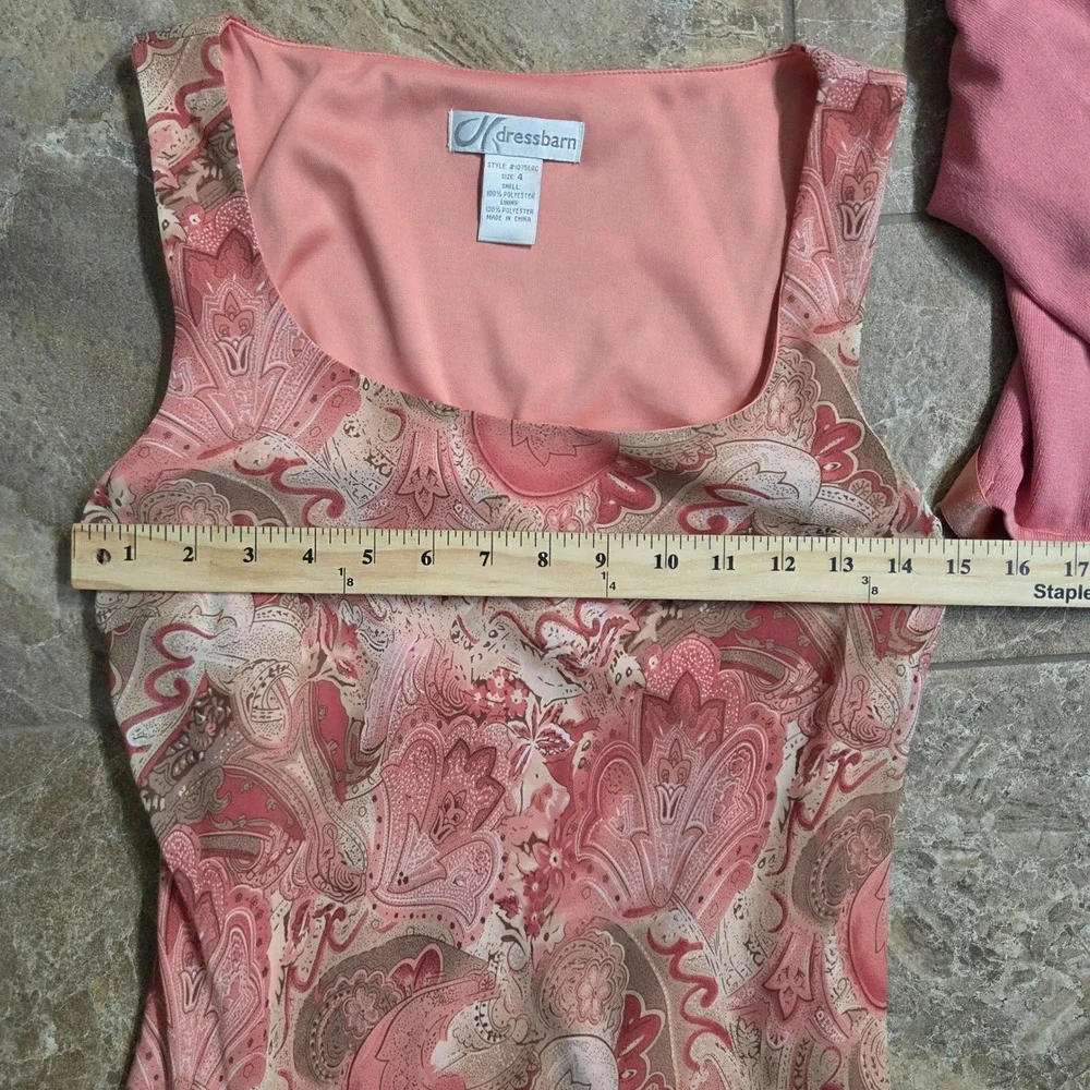 Y2K Fairycore Dressbarn Pink Paisley Midi Dress & Tie-Front Cardigan Size 4